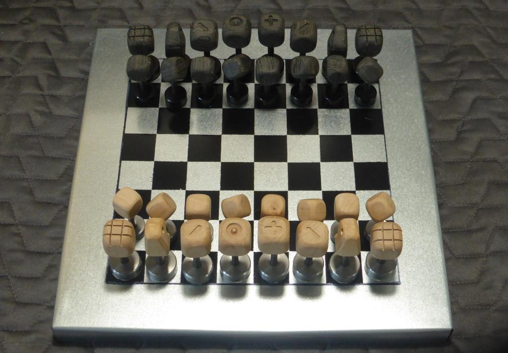 Steel and wood cubic chess set