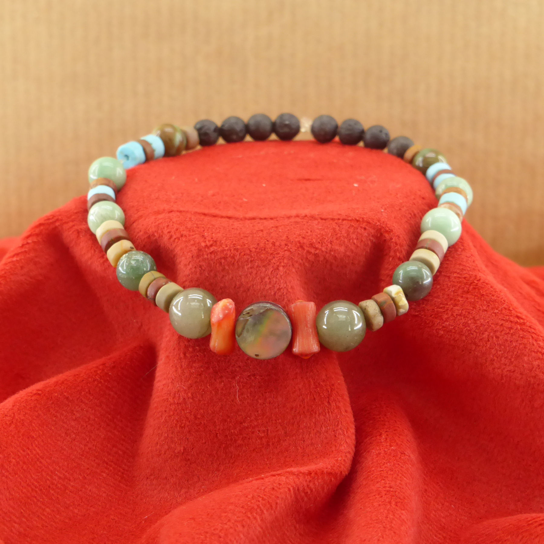 Multicolor coral jasper jade mother-of-pearl bracelet
