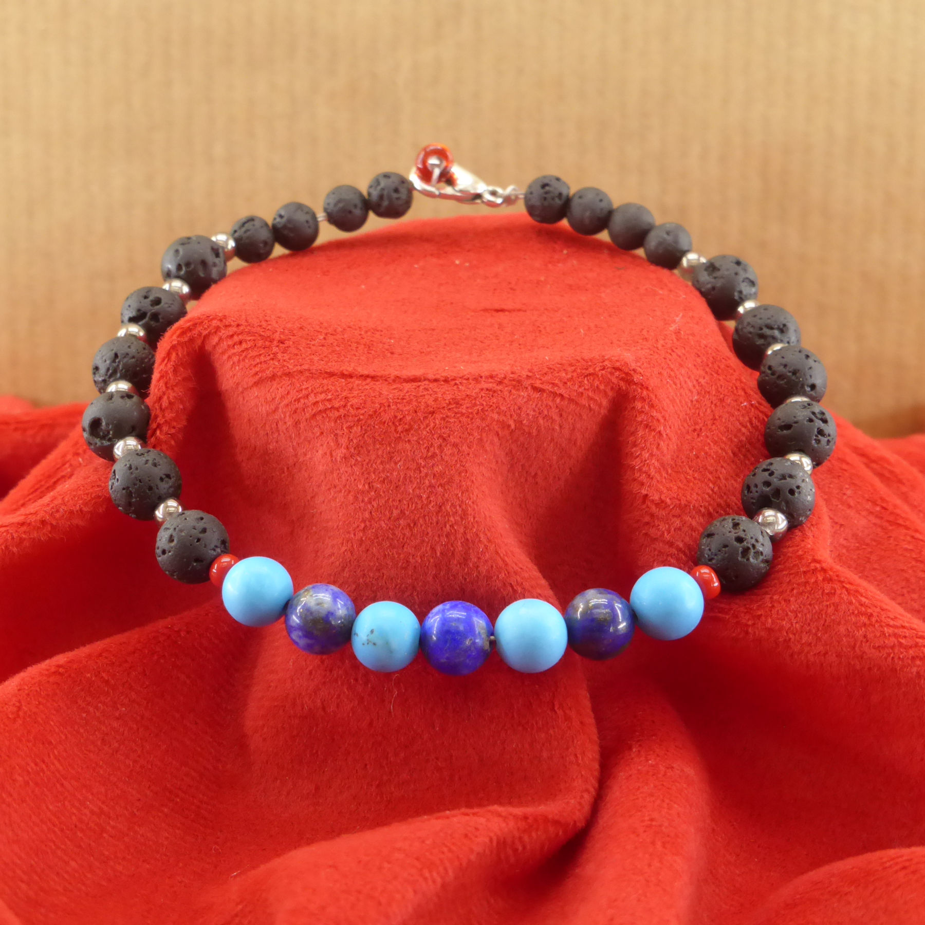 Lapis Lazuli, turquoise and lava stone bracelet