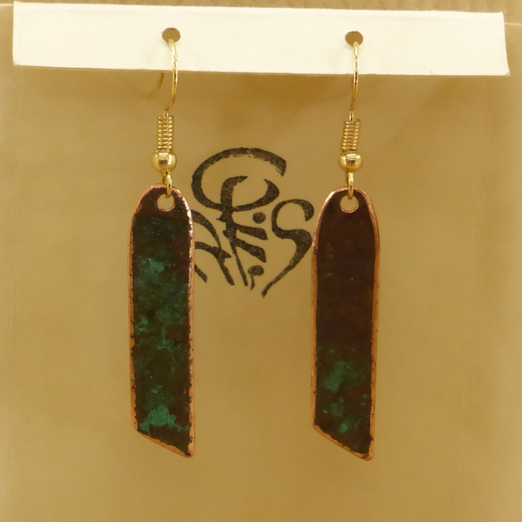 Patinated copper bar earrings