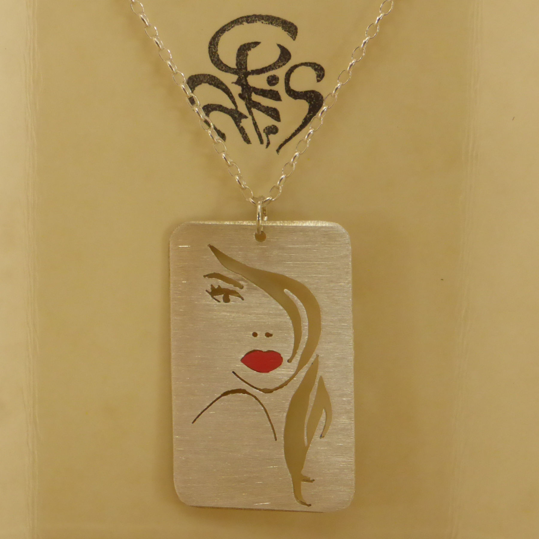 Sterling silver rectangular face collection pendant