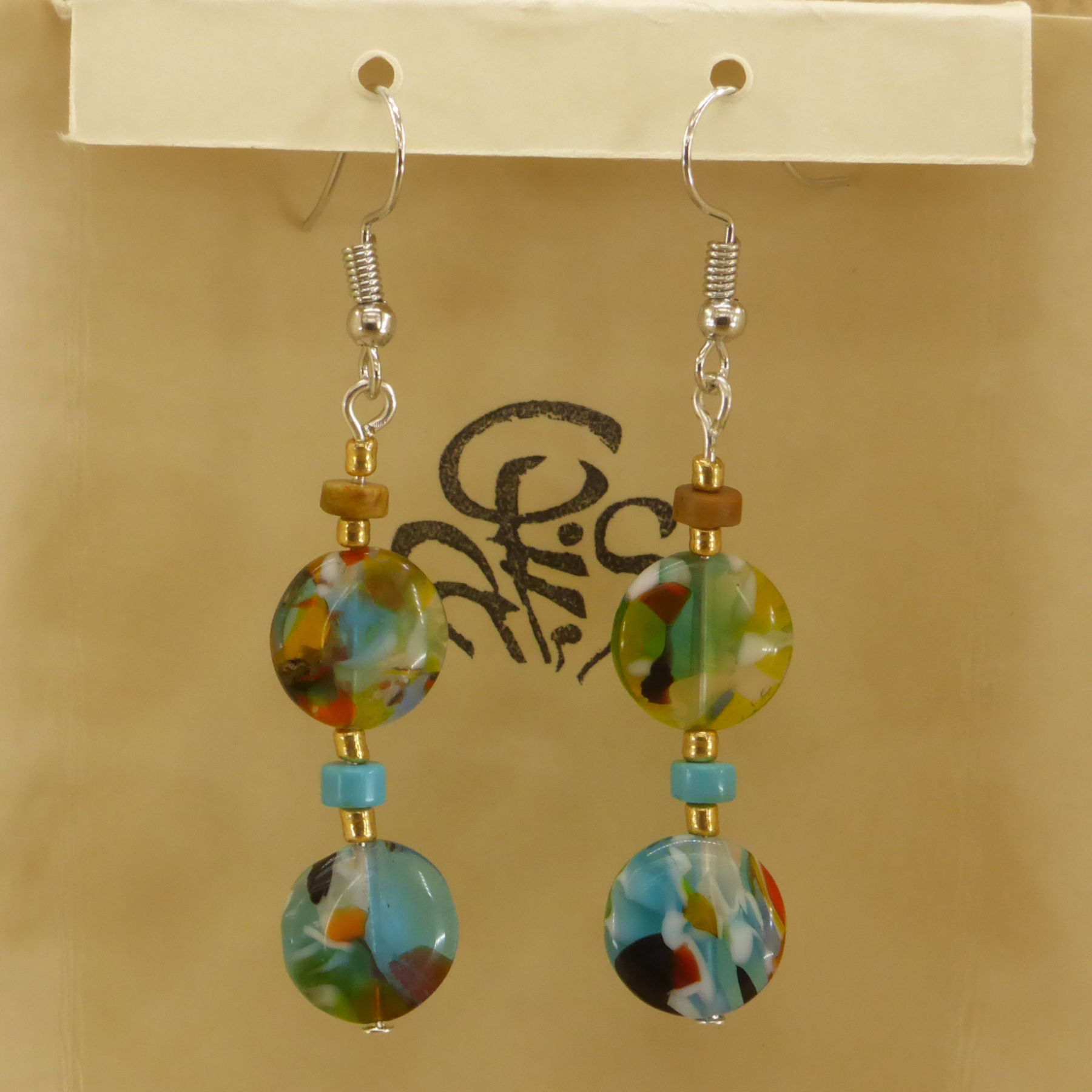 Boucles d'oreilles perles de verre multicolores